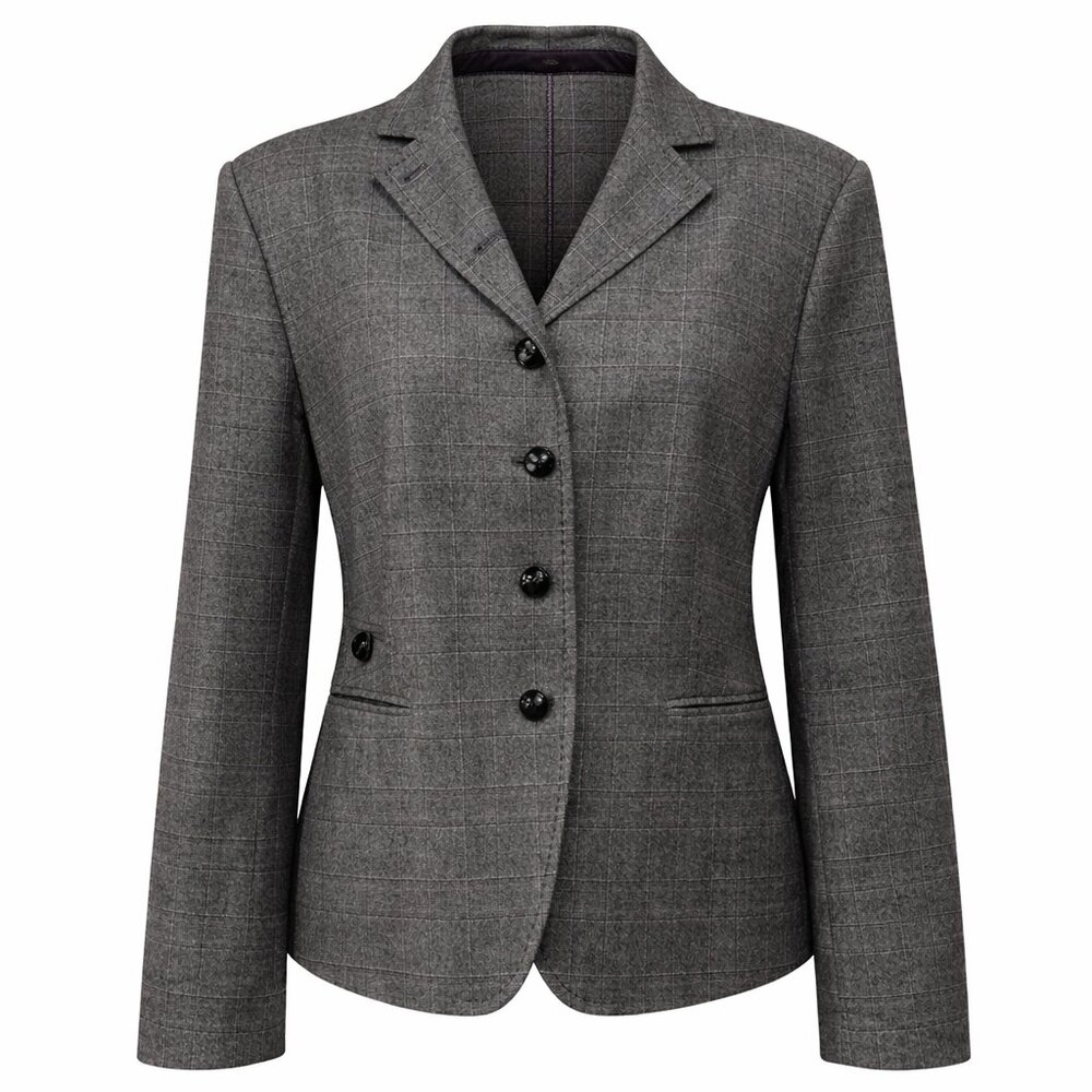 Faconnable Wool Cashmere Plaid Blazer Purple Velvet Trim Women’s 38B (10–12)